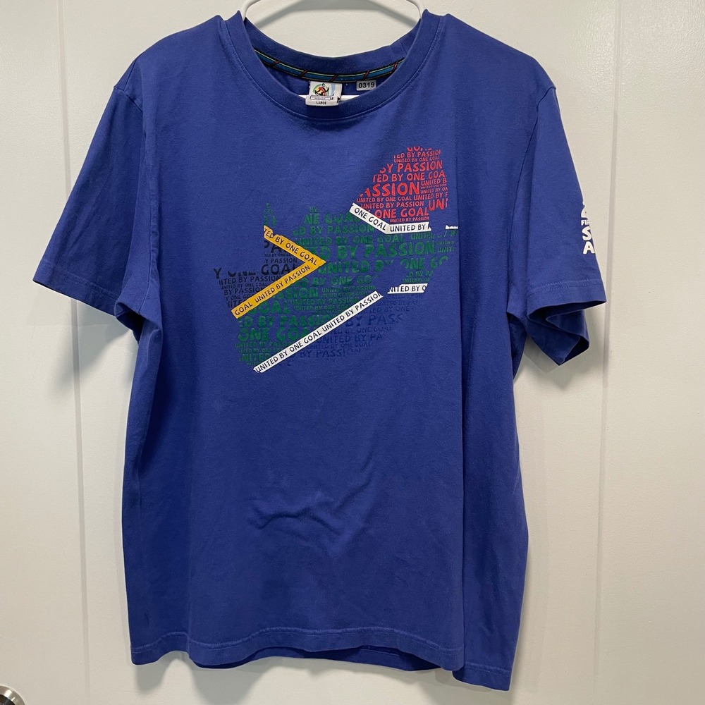 FIFA World Cup 2010 South Africa Blue Graphic T-Shirt Mens Large United One Goal